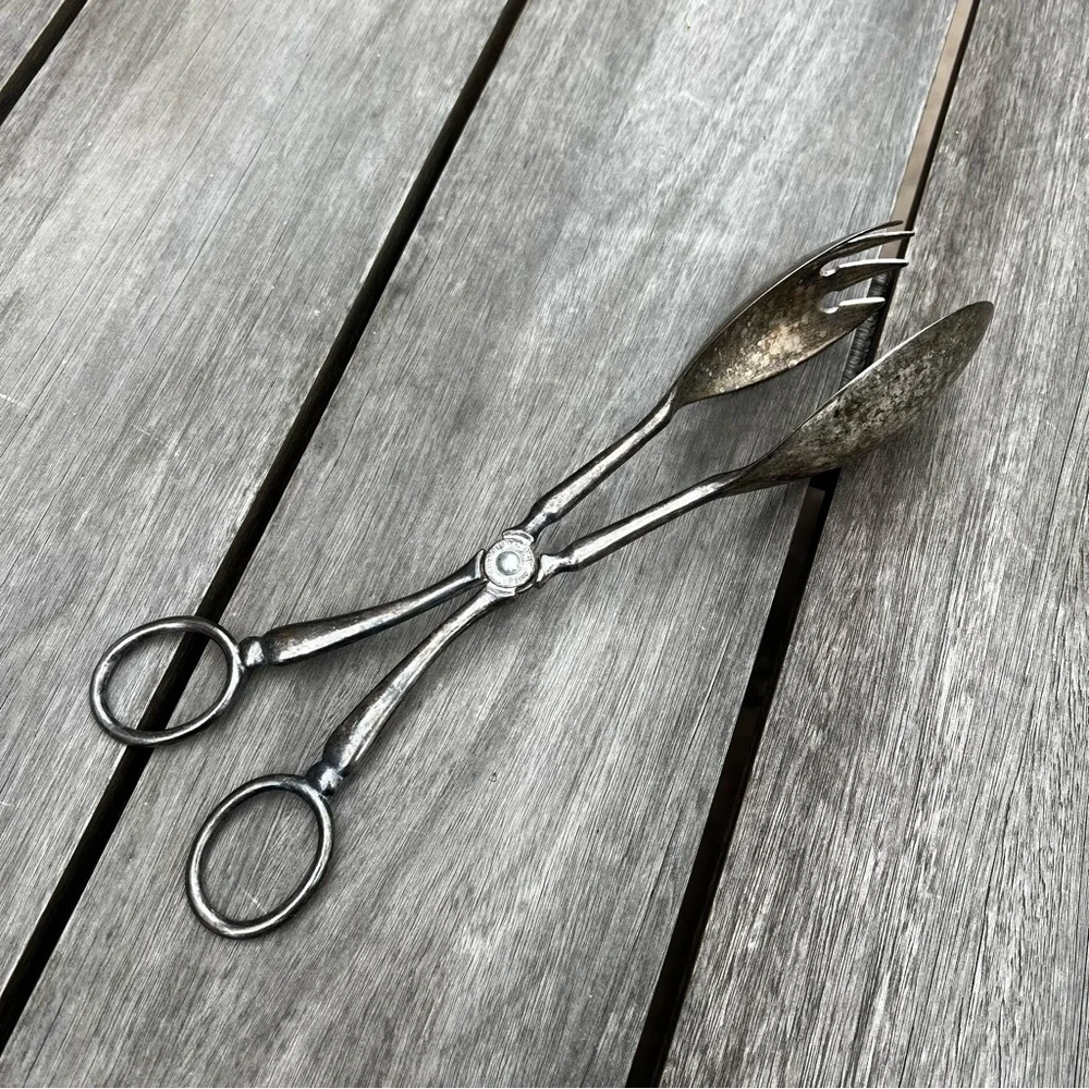 Vintage Serving Scissor Tongs Silver-Plate EP Zinc Italy Salad Fruit Server 10